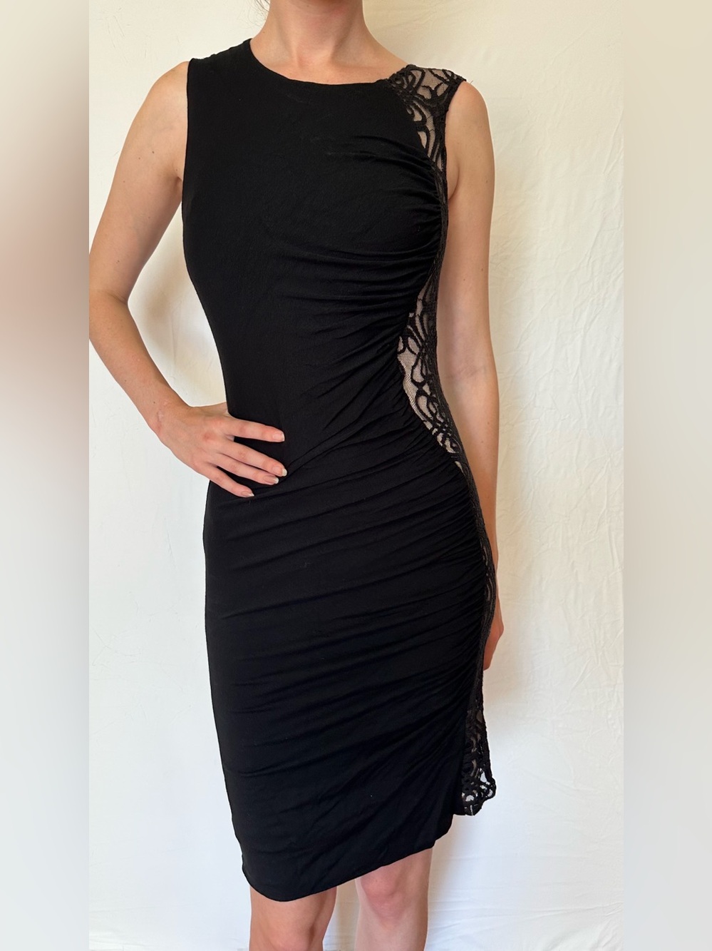 CeCe Black Midi Dress with Lace Side Panels